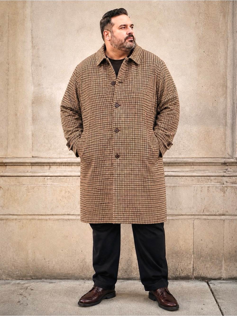 NWT Shaquille O'Neal 2XL Midweight Wool Blend Tartan Car Coat Houndstooth $220